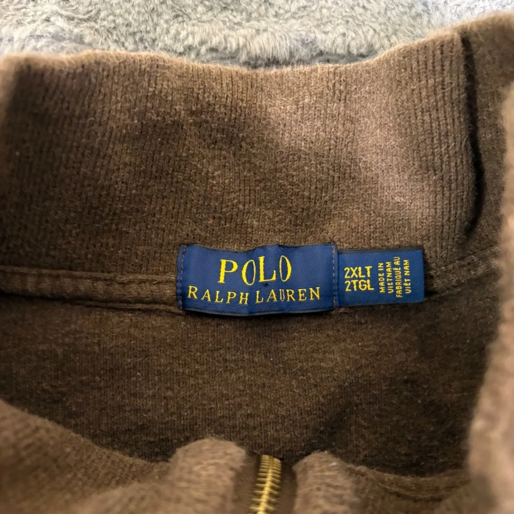 Polo Ralph Lauren Mens 2XLT Brown Cotton Quarter Zip Pullover Sweater Mock Neck